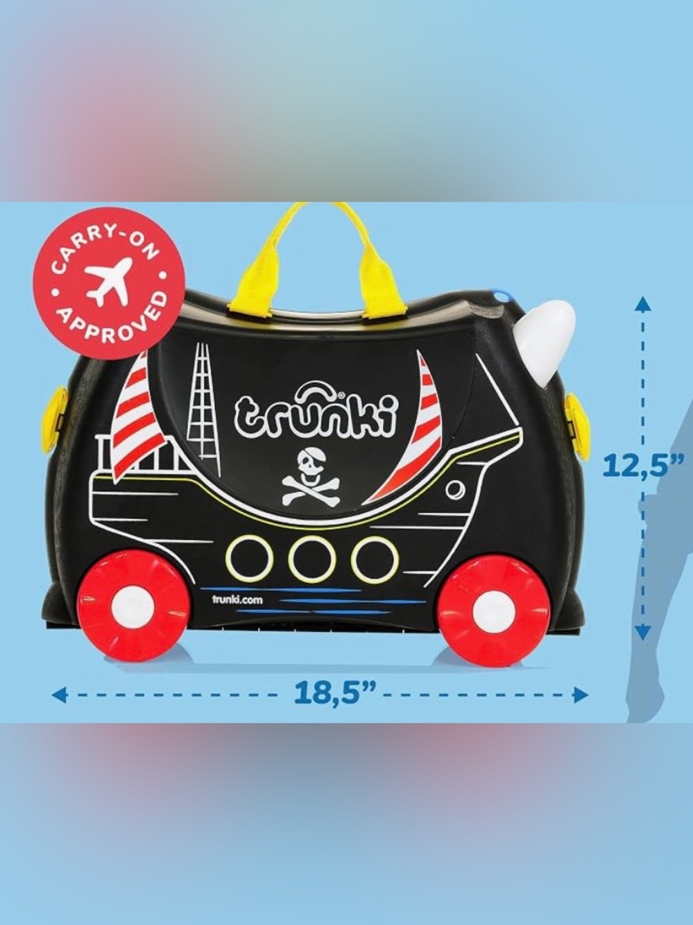 Trunki Kids Ride-On Suitcase - Black with Yellow Handles - Picture 6 of 8